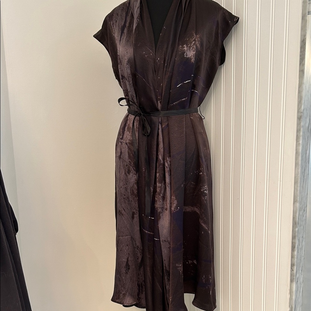 Maxmara Chic Silk Grey Brown Midi Dress with Belt - Picture 2 of 7